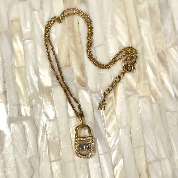 Nina Ricci Gold Two-toned Crystal Lock Necklace with Branded Chain - Picture 8 of 9